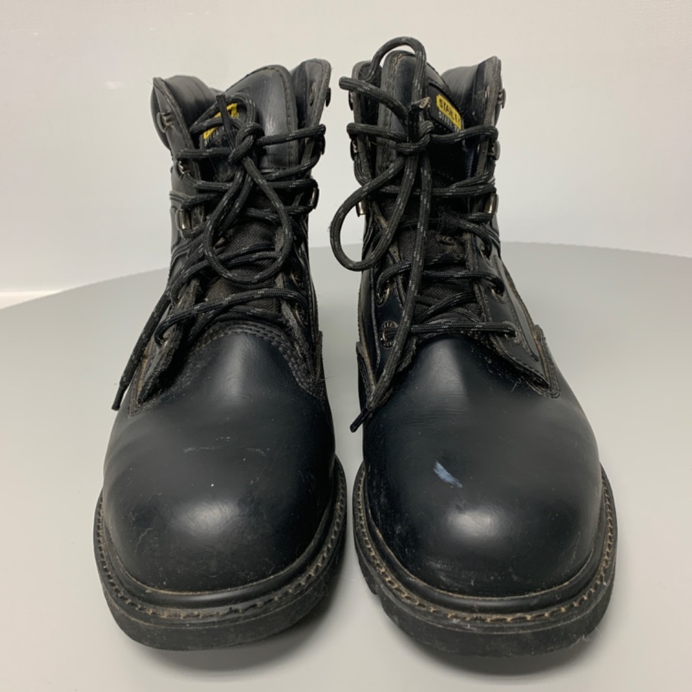 Black leather steel toe boots